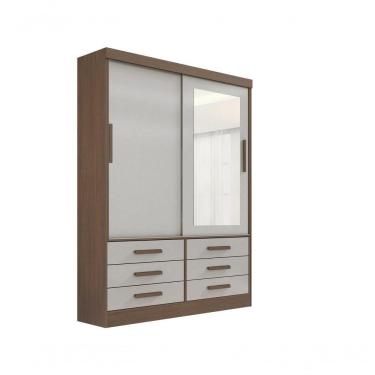 Imagem de Guarda Roupa Casal Meridian Com Espelho 2 Portas 6 Gavetas Sem Pés - D' Doro Castanho-off White