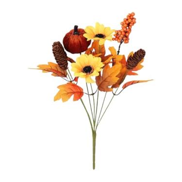 Imagem de ESSMOKO Castelos e folhas de plantas de girassol simulados, decoração de casa, ramo de rosas simulado, folhas de ácer