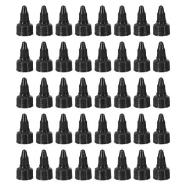 Imagem de PATIKIL Tampas de garrafa torcidas 20/410, 40 peças de tampas de substituição de garrafas de plástico com borda nervurada com junta de espuma para tampas de tinta, distribuição de cola, preta