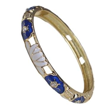 Imagem de Only My Live Home Cloisonne Pulseira pequena e fina de flor de lótus esmaltada para mulheres, pulso pequeno, artesanato a céu aberto tradicional, joias presentes, Inner Diameter 2.28 inch wide 0.31