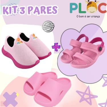 Imagem de Kit 3 Pares: Tênis Calce Fácil P26 Menina + Papete + Chinelo Ploc - Ca