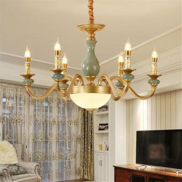 Imagem de OUFULA Vela Europeia Candelabro LED Americana Retro Cerâmica Sala de Estar Restaurante Quarto Estudo Villa Hotel Café Lâmpada Pendente (H 6 luzes)