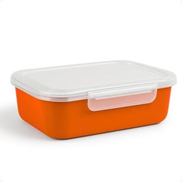 Imagem de Kit Pote Marmita Fitness 500ML com Trava Lateral P/Microondas Geladeira Dieta e Almoço(10,Laranja)