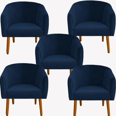 Imagem de Kit 05 Poltrona Julia Decoração Salão Cadeira Escritório Recepção Estar Amamentação Suede Azul Marrinho D'classe Decor