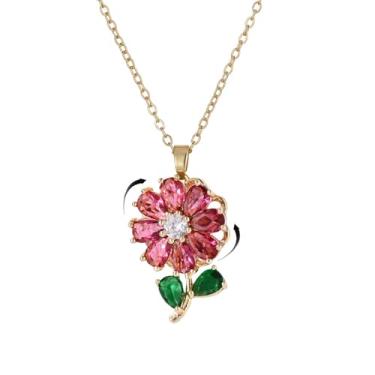 Imagem de Colares femininos delicados de margarida com zircônia cúbica, banhado a ouro, girando, girando, brilhante, cristal, zircônia cúbica, floral, corrente ajustável, colar gargantilha de ansiedade, joias
