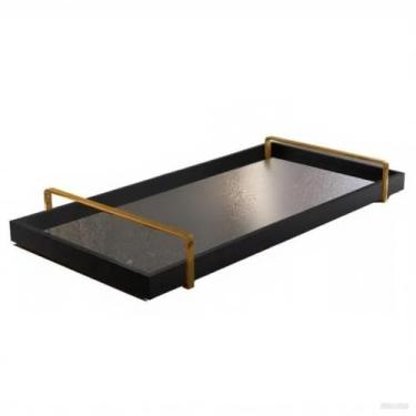 Imagem de Bandeja Decorativa Para Taças Bar e outros com Alça Dourada(Preta com Alça Dourada)