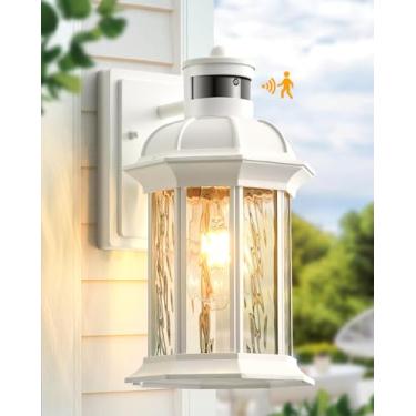 Imagem de VIANIS Lanterna de parede externa com sensor de movimento branco, luminária moderna do crepúsculo ao amanhecer suporte de parede, arandela de parede externa à prova d'água para entrada de garagem com