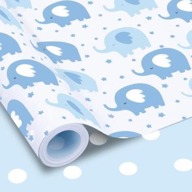 Imagem de Rolo de papel de embrulho reversível para chá de bebê Blue Elephant - 