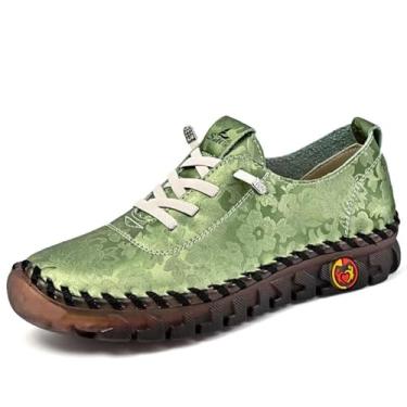 Imagem de ZPPORDMR Mocassins femininos modernos bordados à mão com fundo macio, confortável, antiderrapante, macio, casual, para caminhada, ortopédico, 4D, alívio da dor, sapatos casuais, Verde, 36