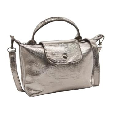 Imagem de Long Keeper Pequena bolsa tiracolo feminina de couro sintético metálico bolsa de ombro mini bolsa de mão com zíper alça superior bolsa Hobo, Cinza metálico, Bolsa de ombro pequena vintage de couro