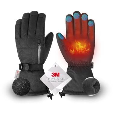 Imagem de VIGRTAL Luvas de inverno para homens e mulheres, luvas de esqui impermeáveis 3M Thinsulate, luvas de snowmobile para tela sensível ao toque para clima frio, pretas