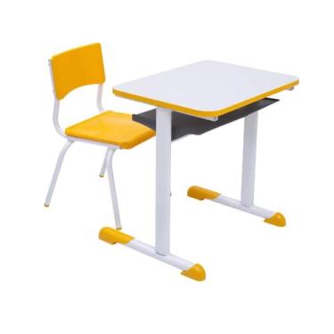 Imagem de Kit Escolar Individual Amarelo Mesa MDF e Cadeira Infantil 03 A 05 ano