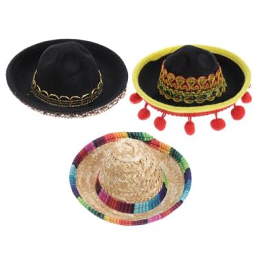 Imagem de 3 peças de chapéu para animais de estimação, mini chapéus de festa, mini chapéus de sombrero mexicano, chapéu de ganga, mini chapéu mexicano para cães, chapéu mexicano, chapéu para animais de