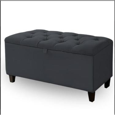 Imagem de Recamier Baú 120cm Com Capitonê E Pés De Madeira - D7, Cinza