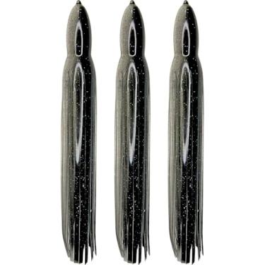 Imagem de Saias de lula de 19 cm iscas de pesca iscas de polvo Hoochie para água doce e salgada (3 saias) (preto e transparente da meia-noite)