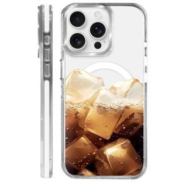 Imagem de MQJCYB Capa magnética para iPhone 15 Pro com design em base transparente, compatível com MagSafe, capa protetora fina de TPU macio para celular feminina e meninas marrom bebendo gelo