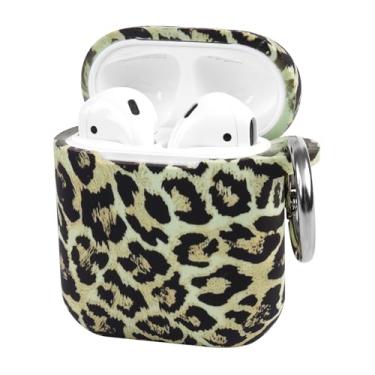 Imagem de Capa de fone de ouvido antiqueda de silicone com estampa de leopardo verde moderna com fivela de anel de metal para AirPods 1/AirPods 2, um item essencial para fashionistas