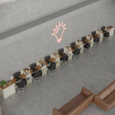 Imagem de Conjunto De Escritório Tech 7 Livreiro 2 Buffet E 8 Mesas 90 - Off White E Cedro Off White E Cedro