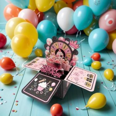 Imagem de Happy Birthday Funny 3D Pop Up Cartão de felicitações preto e rosa com toca-discos alemães presentes especiais de aniversário para amigos