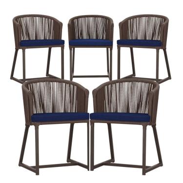 Imagem de 5 Cadeiras De Jantar Noronha Marrom Corda Náutica E10 Trama Marrom