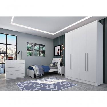 Imagem de Guarda Roupa Solteiro 4 Portas 2 Gavetas Dinamarca-neve Tcil Móveis