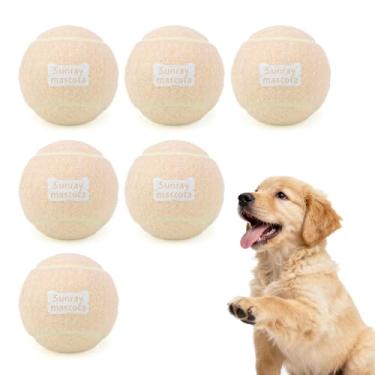 Imagem de Sunraymascota Bolas de tênis para cães de 6,3 cm, pacote com 6, salto silencioso, núcleo de borracha resistente, brinquedos de busca e treinamento duráveis para brincadeiras internas/externas, para