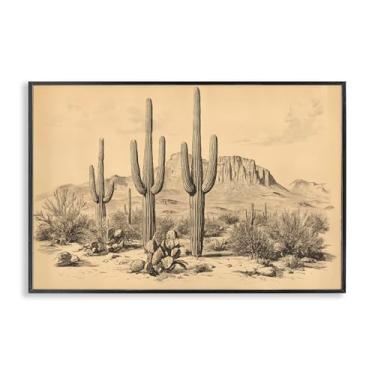 Imagem de Stupell Industries Cactus Desert Vintage Landscape Black Framed Giclee Art, design by Petal Prints Design, 16 x 24