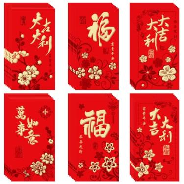 Imagem de Envelopes vermelhos de Ano Novo Chinês 36 peças - Pacote vermelho grande - Ano do cavalo 2026 - Hong Bao - Padrão de flor de ameixa Fu folha dourada - Bolsos chineses para dinheiro da sorte para
