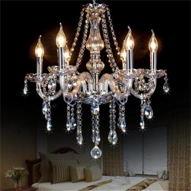 Imagem de Lustre de cristal de luxo europeu com LED, ideal para sala de estar, restaurante, quarto, villa, hotel, loja de roupas, salão de beleza, café, bar e karaokê (HA 6 lâmpadas).