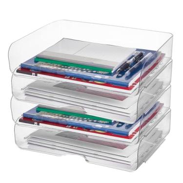 Imagem de AHANDMAKER Conjunto de 4 bandejas de cartas, organizador de papel empilhável de acrílico transparente, 25 x 34,4 cm, suporte de documentos para escritório, casa, decoração