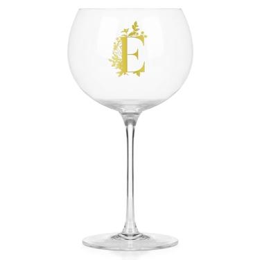 Imagem de Onebttl Taças de vinho personalizadas com haste, presentes de vinho fofos para mulheres, presentes com monograma para amantes de vinho em aniversários de Natal, com letra E