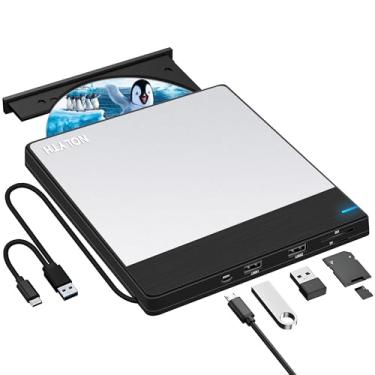 Imagem de NOLYTH Unidade externa de CD/DVD para laptop: Gravar DVDs e CDs para arquivos Suporte de backup de dados M-Discs - Plug & Play para Mac Windows - Portátil de alta velocidade com portas USB SD/TF/2