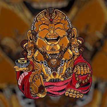 Imagem de Patch bordado Future Buddism Mecha Bot Cyberpunk Happy Buddha de 15 cm