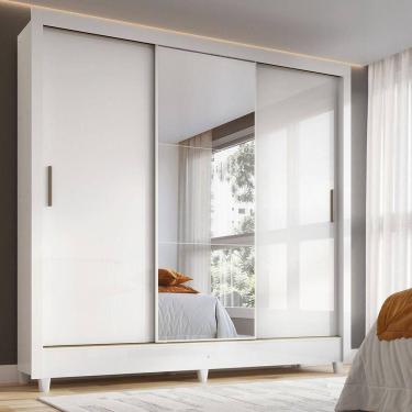 Imagem de Guarda-roupa Casal 3 Portas De Correr Com Espelho Branco