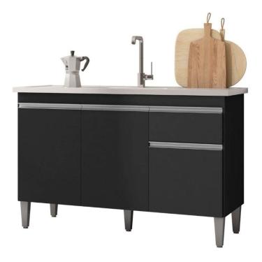 Imagem de Balcão Multiuso Gabinete Tatiane 120cm 3 Portas Sem Tampo - Preto Cor Preto