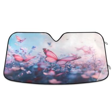 Imagem de ATTX Belas borboletas e flores pára-brisas de carro 139.7 cm x 70.1 cm escudo solar universal com proteção UV, persiana de janela frontal automática dobrável para caminhões Sedans SUVs #207