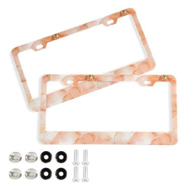 Imagem de SEHANY Molduras de placa de licença de flores florais coloridas, capas de moldura de placa de carro de alumínio à prova de ferrugem com orifícios elípticos e parafusos serve para veículos padrão dos