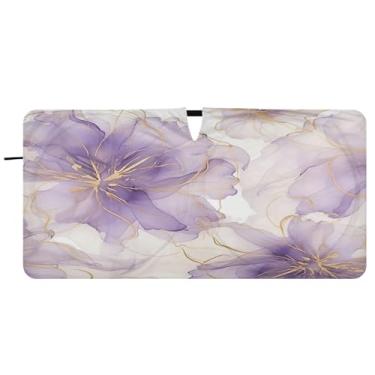 Imagem de Blueangle Para-brisa de flor prateada roxa - 149.9 cm x 76.2 cm dobrável carro janela dianteira para-sol blocos raios UV viseira de sol (284)
