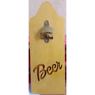 Imagem de Abridor de Garrafas Artesanal em Madeira MDF, Montado na Parede, Estilo Beer (amarelo)