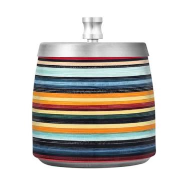 Imagem de JUZIHAI Cinzeiro de listras Serape com tampa, cinzeiro de aço inoxidável inodoro à prova de vento cinzeiro sem fumaça para escritório em casa, pátio, varanda, cigarro