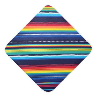 Imagem de JUZIHAI Cobertor mexicano Serape Toalha com capuz listrada para bebê infantil, toalha de banho de algodão recém-nascido, envoltório absorvente macio, 76 x 76 centímetros
