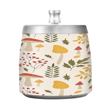 Imagem de JUZIHAI Cinzeiro de cogumelo colorido com tampa, bandeja de cinzeiro de aço inoxidável inodoro à prova de vento cinzeiro sem fumaça para escritório em casa, pátio, varanda, cigarro