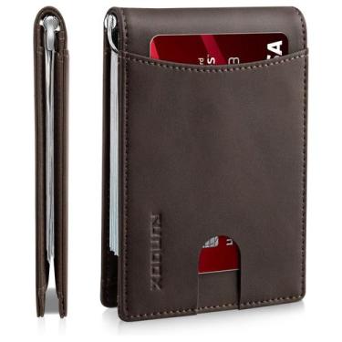 Imagem de Carteira RUNBOX Slim com bloqueio de RFID em couro carbono com 11 cart