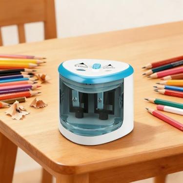Imagem de Apontador de lápis elétrico, apontador de lápis de furo duplo, apontador automático de alta velocidade, adequado para nº 2/colorido (6-12 mm), crianças, escola/sala de aula/escritório/casa, azul