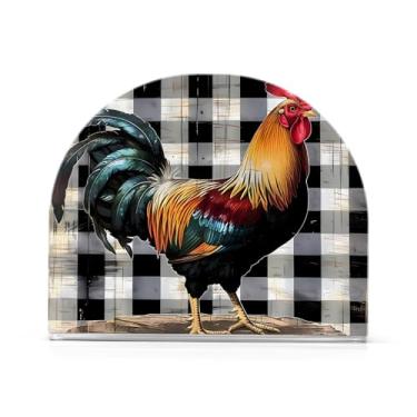 Imagem de Suporte de guardanapo quadriculado de galo da fazenda para mesa, porta-guardanapos para mesas, pacote com 2, suporte de acrílico antiderrapante