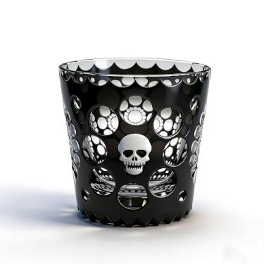Imagem de suigetsu Copo de uísque de cristal japonês, preto com design de caveira, estilo Edo Kiriko, copo texturizado para Bourbon e coquetéis