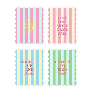 Imagem de FYSUIMU 4Pcs Mahjong Shuffler Cards Scalloped Mahjong Tile Mixer Macaron Colored Funny Saying Striped Plastic Mahjong Accessories for Home Party Game Supplies