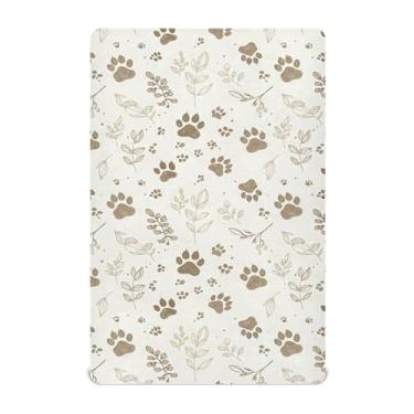 Imagem de SEHANY Lençol de berço fofo com estampa de pata de cachorro para meninos e meninas, macio, respirável, elástico, lençol com elástico padrão para bebês de 68 x 99 cm