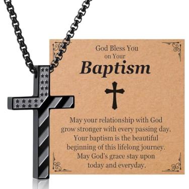 Imagem de EPVIDO Colares de cruz para meninos adolescentes para batismo, primeira comunhão, presentes de confirmação, joias cristãs católicas de Páscoa, Baptism Gifts for Boys, Aço inoxidável, Sem Pedra