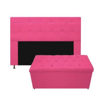 Imagem de Kit Cabeceira e Calçadeira Baú Estofada Mel 160 cm Queen Size Com Capi